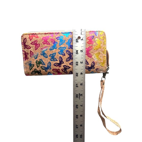 Tan & Multicolored Butterfly Print Cork Zip Around Wallet/ Wristlet - Picture 6 of 6